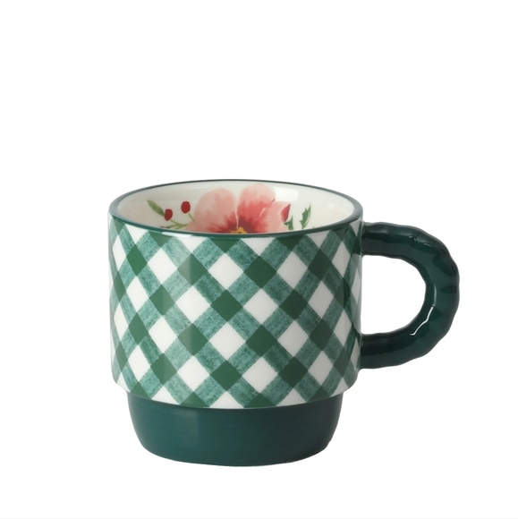 🎁 New Pioneer Woman Merry Meadow Gingham 5-Piece Stacking Mugs with Rack - Picture 4 of 11